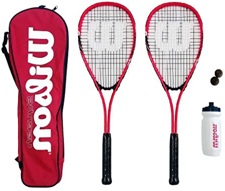 Wilson Hyper Team 500 - Conjunto de squash (2 raquetas, 3 pelotas, bolsa y botella)