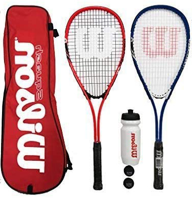 Wilson Pro Raqueta De Squash Set 2x & 3 Esferas (1 Rojo/Blanco & 1 Azul/Blanco)