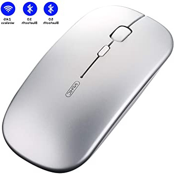 Ratón Bluetooth, Ratón inalámbrico Bluetooth recargable silencioso de tres modos (BT5.0/ 3.0 + 2.4G inalámbrico), Ratón de viaje portátil 1600DPI para computadora portátil, Android, Windows MacBook