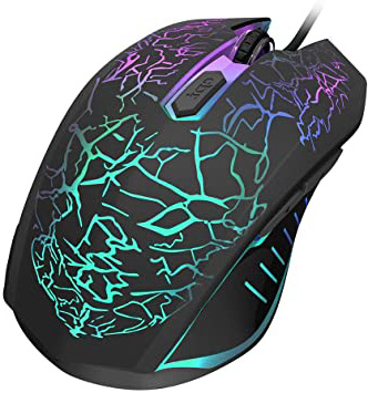 VersionTECH. Ratón Gaming con Cable hasta 3600 DPI Ratón Ergonómico Óptico para Juegos con 7 Colores Luz LED 6 Botón Gaming Mouse Wired para PC/Ordenadores Portátil/Mac(Negro)