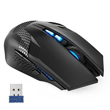 TECKNET Ratón Gaming Mouse Óptico Inalámbrico, Ratón para Juegos Programable, 2.4G Portátil con Receptor Nano, 8 Botones, 6 Niveles de dpi hasta 4800, para Trabajar, Juegos, Uso Diario, Negro