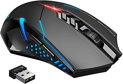 TOPELEK Ratón Gaming Inalámbrico Clic Silencioso 7 Botones USB portátil PC 2.4G óptico inalámbrico 2400 DPI 5 Niveles de ajuste con receptor nano para Windows Mac MacBook Linux-Ultra Ahorro de Energía