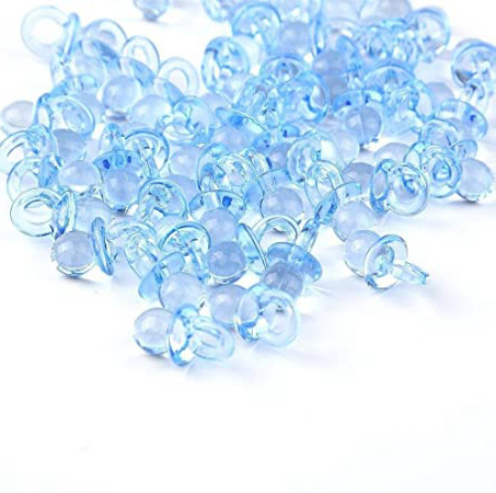 CHSYOO 100 x Set de Chupete Mini Deco, Decoración de Mesa de Confeti Confeti Streudeko Regalo de Regalo para Bautizo de Babyshower Baby Shower Cumpleaños de Boda Fiesta de Niños, Azul