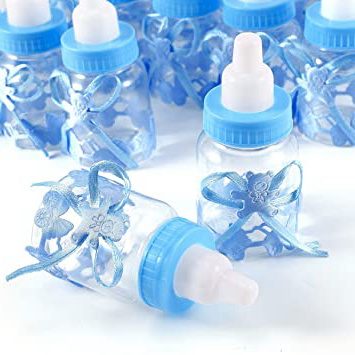 JZK 24 Azul biberones Botella Botellas Caja Caramelos Dulces Porta Caramelos Dulces Confeti Regalo para Nacimiento Bautizo cumpleaños Fiesta Bienvenida Bebe Sagrada comunión bebé niño