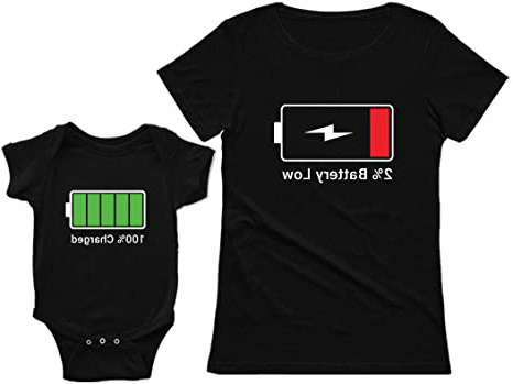 Green Turtle Ropa Mama Bebe, Regalo Mama Primeriza - Battery Charge Set Camiseta Mujer y Body bebé