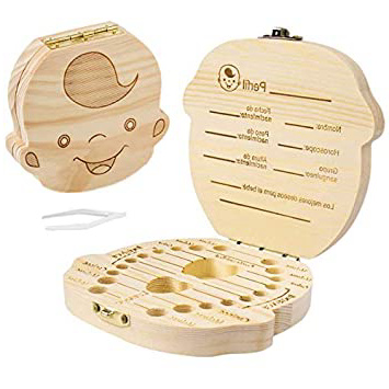 DEAROPE Caja de Dientes, Caja para Dientes en Español de Leche, Caja de Madera para Guardar Dientes (Niño)