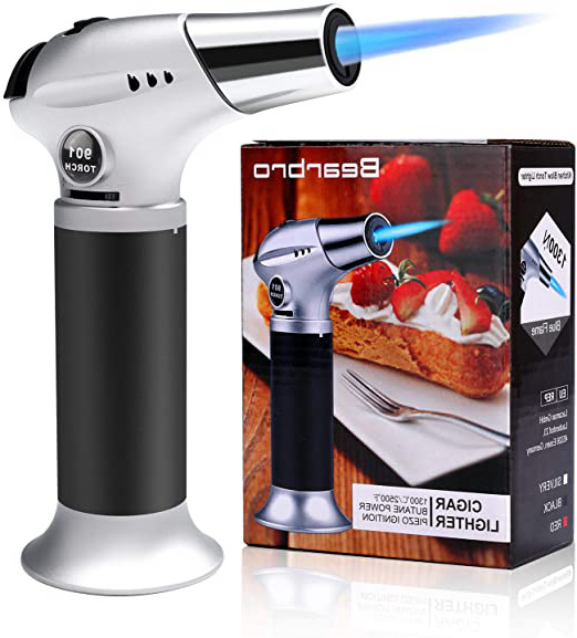 Bearbro Antorcha de Cocina, Soplete De Cocina Profesional ,Cocina Soplete con Llama Ajustable y Cerradura de Seguridad para Postres, DIY, Comida, Barbacoa, Cámping, BBQ (Negro)