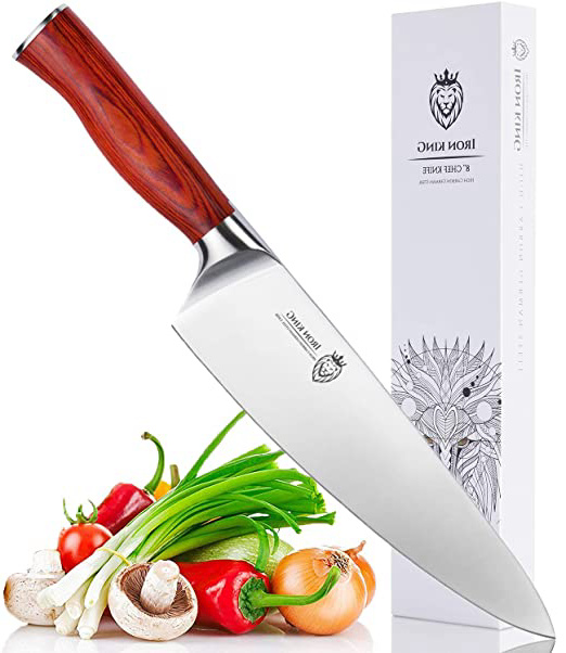 Iron King Cuchillo de Cocina - Acero con Alto Contenido de Carbono - Cuchillo de Chef Afilado - Cuchillo de Chef Profesional de 20 cm Cocina para los Cocineros y entusiastas de la Cocina. (Marron)