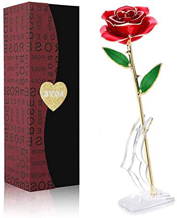 FUNINGEEK Rosa 24K,Rosa Eterna Flores Chapadas en Oro con Caja de Regalo para el Día de San Valentín Día de la Madre,Navidad,Aniversario,Esposa,Mom (Rojo)