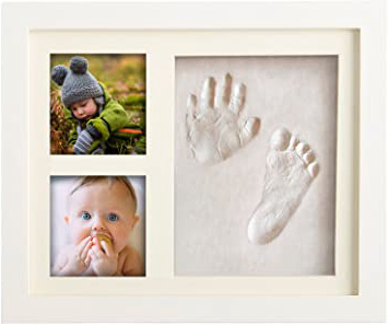 Pookie Boo - Huella de la Mano del Bebé y Pie para Hacerlo Uno Mismo | con Marcos de Madera, Vidrio Acrílico y Espacio para 2 Fotos del Bebé | Regalo Perfecto para Niños Pequeños, Mamás y Papás