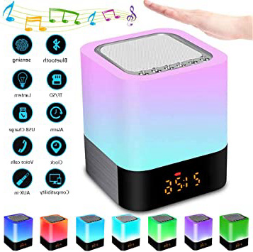 Luz Nocturna Altavoz Bluetooth, Frontoppy Lámpara Táctil Que Cambia de Color, Luz de Noche RGB Regulable, Reloj Despertador Digital, Regalo para Adolescentes