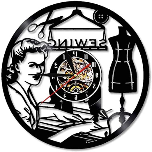 XZXMINGY Reloj Retro de 12" Máquina de Coser Retro Reloj de Pared Acolchado Disco de Vinilo Reloj de Registro Quilter Regalo para Mujeres Tienda de Fahshion Hecha a Mano Decoración de Arte de Pared