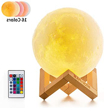 Lámpara de Luna 3D, PITCH PULSE Luz Nocturna Luna LED 15CM Control Remoto y Control Táctil 16 Colores RGB Brillo Regulable Recargable USB, Decorativa para Dormitorio Salón, Regalo para Mujeres y Niños