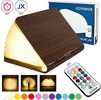 Lampara Libro Plegable de Madera con Mando, 12 Colores y Temporizador – BONNYCO | Lamparas Mesilla de Noche Ideal Decoracion Casa y Habitacion | Regalo Original Cumpleaños, Navidad y Amigo Invisible