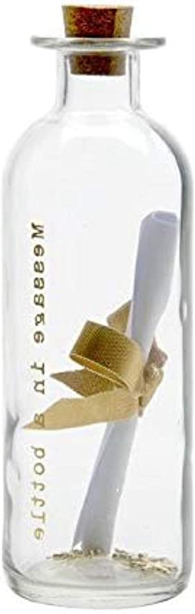 Botella de cristal con grabado «Message in a bottle» en dorado. Escribe un mensaje y enróllalo. Ideal para bodas y bodas de oro, 17 cm