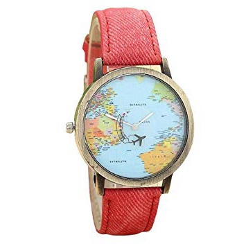 KanLin1986 Relojes Pulsera Mujer,KanLin Global Fly Mapa marcar Relojes de Deportivos,Denim Fabric Band Relojes para Mujeres