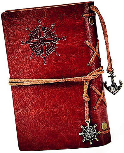 Cuaderno retro, libreta cuero, A6 diario de Viaje, HRYSPN de la PU Cuaderno Agenda, Bloc de Notas, Pirata Náutico Revista Timón de Cuerda.(130x185mm, Marrón)