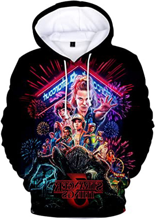 FLYCHEN Hombre Sudadera con Capucha Stranger Things New Season 3D Gráfico Estampado Fantástico Traje Cosplay Character Personalizado Pullover