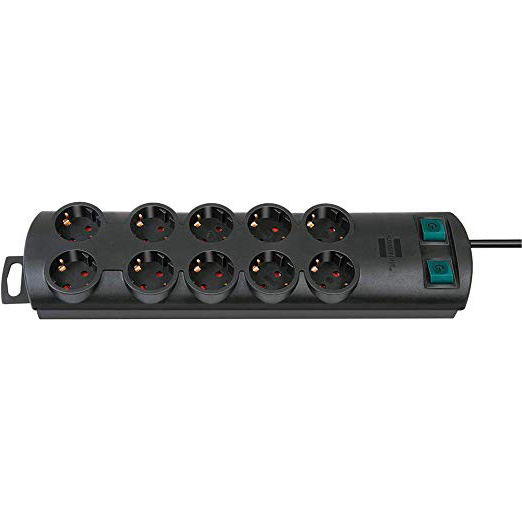 Brennenstuhl 1153300120 Primera-Line regleta tomas corriente y 2 individuales (cable de 2m, con interruptores independientes, montable) negro, 230 V, 10 enchufes