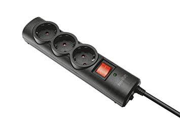 Trust 21056 - Regleta de Tres Tomas con protección de sobretensiones, Negro