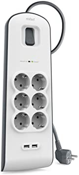 Belkin SurgeStrip - Regleta de protección contra sobretensiones de 6 vías con conexiones USB (2.4 A), blanco
