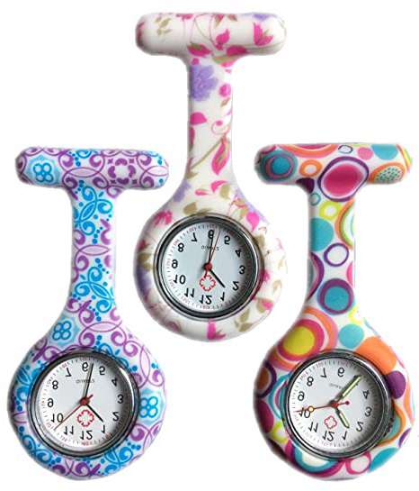 Boolavard® TM 3pcs Flores Reloj Silicona Supervisión de la Enfermera Doctor Paramédico Túnica Broche Fob Medical Watch, Paquete de 3