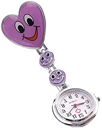SODIAL(R) Reloj Tipo Enfermera Cuarzo Esfera Redondo Corazon Risa Color Purpura