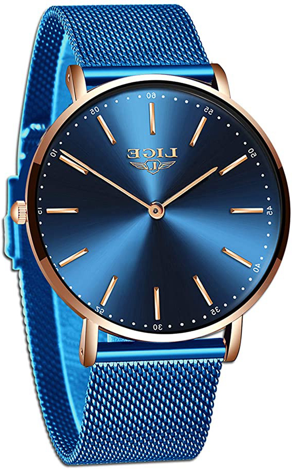 LIGE Relojes Hombre Negro Ultrafino