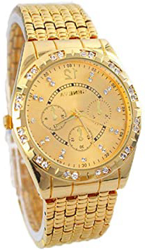 Relojes Hombre,Xinan Metal del Diamante Venda Cuarzo Analógico Reloj Pulsera (Oro)