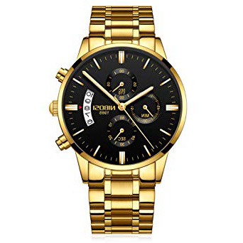Relojes Pulsera Cronógrafo Calendario Números Romanos Analógico Relojes Hombre Acero Inoxidable Elegante
