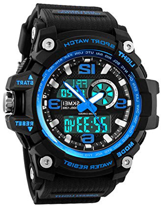Relojes Deportivos para Hombre, Resistente al Agua Digital Militares Relojes con Cuenta atrás para los Hombres niños Grandes,LED de analógico Relojes de Pulsera para Hombre Azul BHGWR