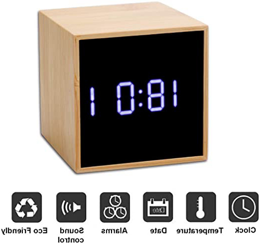 Kingterence Reloj Despertador Digital, Mejor Rgalo de Cubo de Madera LED para Viajes, Dormitorio de Niños, Hogar