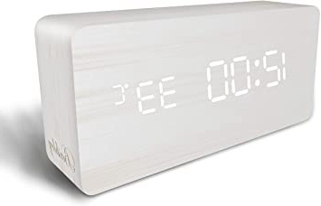 Bashley Reloj Despertador Digital,Cubo Ajustable Tiempo en Forma de Madera Control de Temperatura y Sonido Escritorio Despertador para niños, hogar, Oficina, Todos los días, Camiones Pesados
