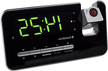 Audiosonic CL-1492 – Reloj despertador con dos alarmas, radio FM, proyector