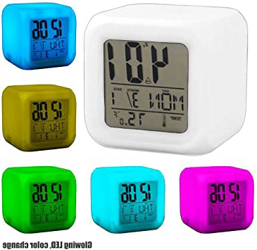 OcioDual Reloj Despertador Cubo de Colores Digital Termómetro Fecha Alarma Digital Blanco