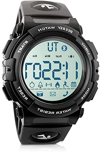 Beeasy Reloj Deportivo Hombre,Relojes Digital Impermeable Watches Inteligente Bluetooth Fitness Tracker Contador Calorías Podómetro Cámara Remota App Notificación de Llamadas SMS