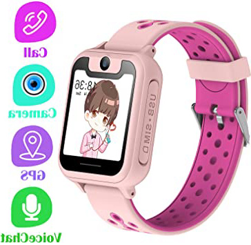 PTHTECHUS Telefono Reloj Inteligente GPS Niños - Smartwatch con Localizador GPS LBS Podómetro Juegos Despertador Camara Linterna per Niño y Niña de 3-12 Años (GPS, Rosa)