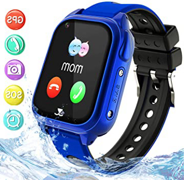 Impermeable GPS Smartwatch para Niños, IP67 Impermeable Reloj inteligente Phone con GPS LBS Tracker SOS Chat de voz Cámara Podómetro Juego Watch Niño niña Compatible con iOS Android (SS8-Blue)