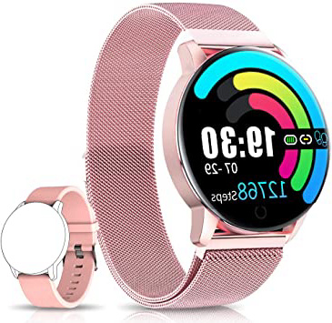 NAIXUES Smartwatch, Reloj Inteligente IP67 con Presión Arterial, 10 Modos de Deporte, Pulsómetro, Monitor de Sueño, Notificaciones Inteligentes, Smartwatch Hombre Mujer para iOS y Android (Rosa)