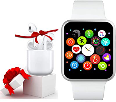 Smartwatch IP67 Pulsera Actividad Inteligente Pantalla Táctil Completa Reloj Inteligente Hombre Mujer Reloj de Fitness con Podómetro Cronómetros para Android y iOS - Blanca