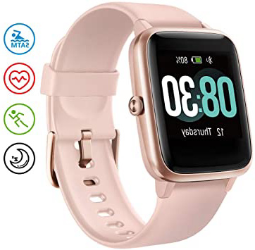 UMIDIGI Uwatch3 Smartwatch Mujer Reloj Inteligent 5ATM Impermeable Smartwatch con Cronómetro Pulsera Actividad para Deporte de Fitness con Podómetro para Niños iOS y Android (Rosa)