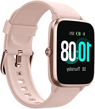 Smartwatch, Reloj Inteligente Impermeable IP68 con Monitor de Sueño Pulsómetro Podómetro Caloría GPS para Deporte, Smartwatch Reloj Inteligente Mujer Niños Despertador para Android iPhone-Rosa