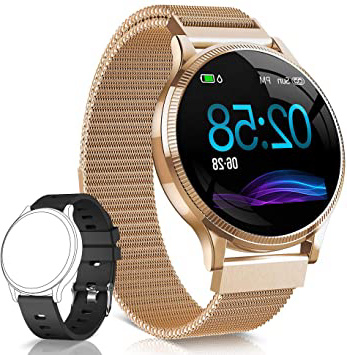 NAIXUES Smartwatch, Reloj Inteligente IP67 Pulsera Actividad Inteligente con Pulsómetro, Monitor de Sueño, Podómetro, Calorías Mujer Hombre para iOS y Android (Dorado)