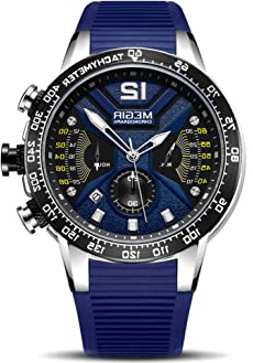 Hombre Relojes Moda Impermeable Silicona Cronógrafo Relojes Negocios Analogicos Cuarzo Relojes Clásico Azul Correa Fecha Calendario Relojes