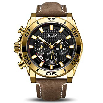 Megir 2094 - Reloj de Pulsera analógico con cronógrafo y Calendario automático para Hombre con Elegante Correa de Piel y Caja de aleación