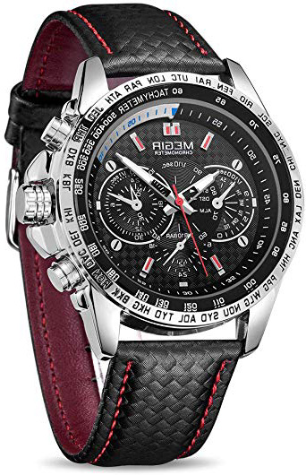 Megir ML1010GBK-1 - Reloj analógico Luminoso de Cuarzo para Hombre con Correa de PU para Trabajo de Negocios
