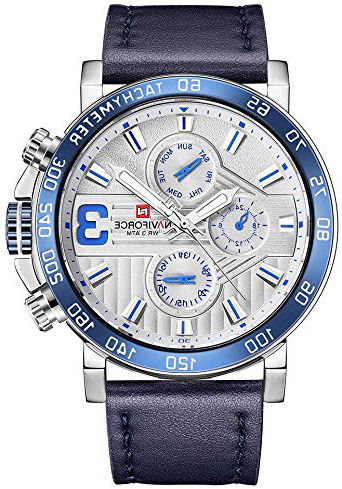 Naviforce - Reloj analógico de Cuarzo para Hombre, Correa de Piel auténtica, Impermeable, Deportivo, para Hombre