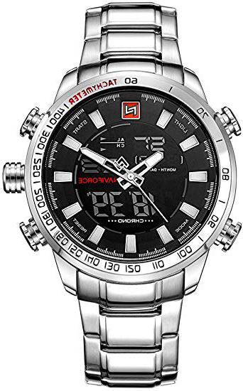 NAVIFORCE - Reloj analógico de Cuarzo para Hombre, Correa de Acero Inoxidable, Impermeable, Deportivo, para Hombre