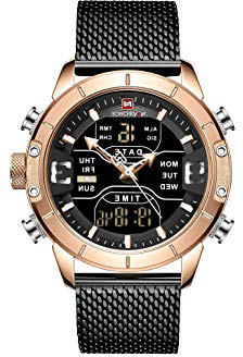 Naviforce 9153 - Reloj de Pulsera analógico para Hombre, Cuarzo + Pantalla LCD Digital de 3 ATM, Correa de Acero Inoxidable Resistente al Agua, Moderno, Minimalista, Casual