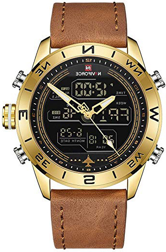NAVIFORCE - Reloj de Pulsera Deportivo para Hombre (Digital, Piel, Cuarzo, con Caja de Regalo)